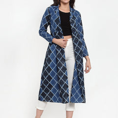 Indibelle Cotton Blue Geomatric Print A-Line ShrugCape