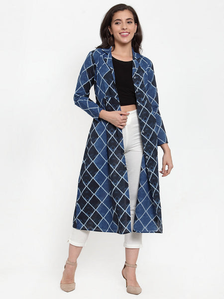 Indibelle Cotton Blue Geomatric Print A-Line ShrugCape
