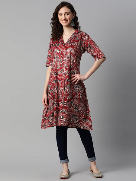 Indibelle Maroon Rayon Abstract Print Shrug