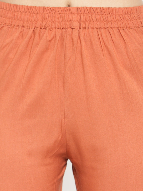 Indibelle rayon printed peach straight kurta set