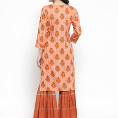 Indibelle rayon printed peach straight kurta