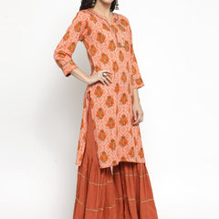 Indibelle rayon printed peach straight kurta