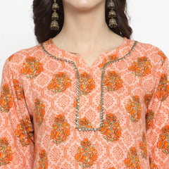 Indibelle rayon printed peach straight kurta set