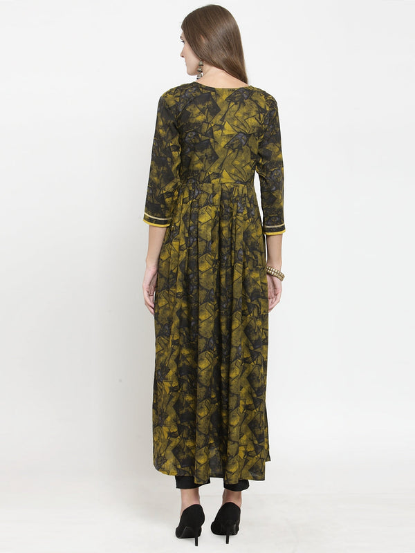 Indibelle rayon mustard abstract print kurta set