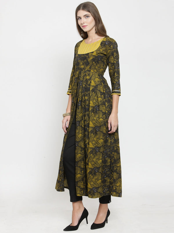 Indibelle rayon mustard abstract print kurta set