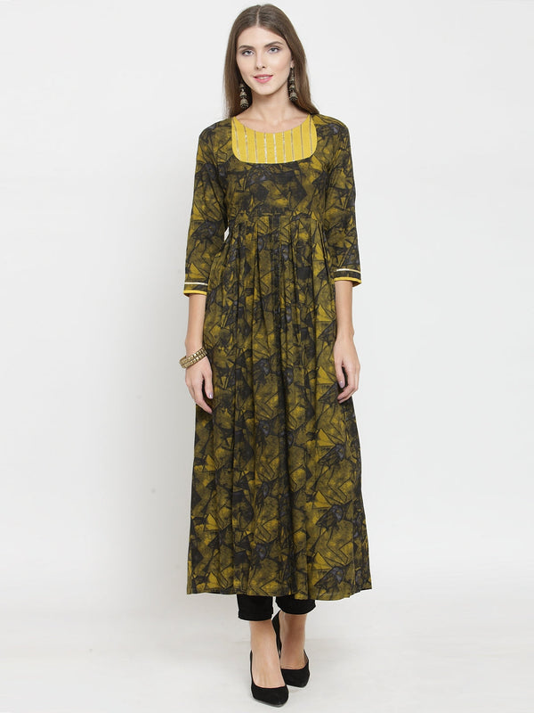 Indibelle rayon mustard abstract print kurta set