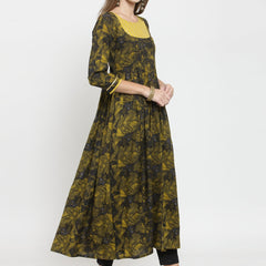 Indibelle rayon mustard abstract print kurta
