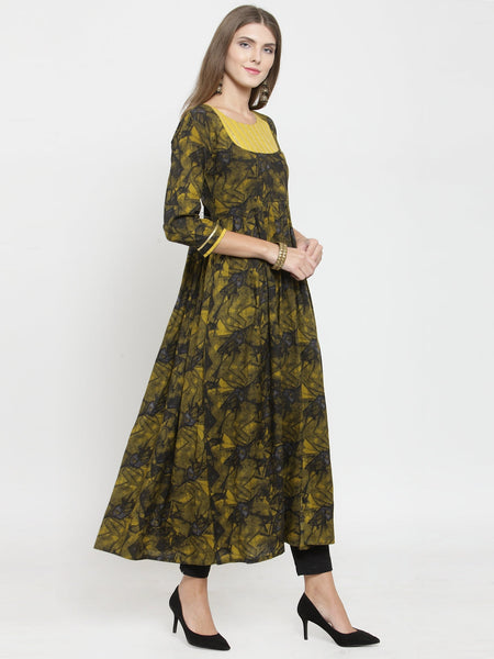 Indibelle rayon mustard abstract print kurta