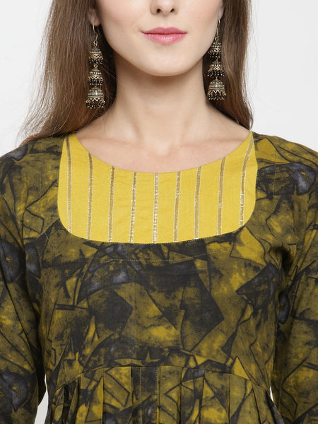 Indibelle rayon mustard abstract print kurta