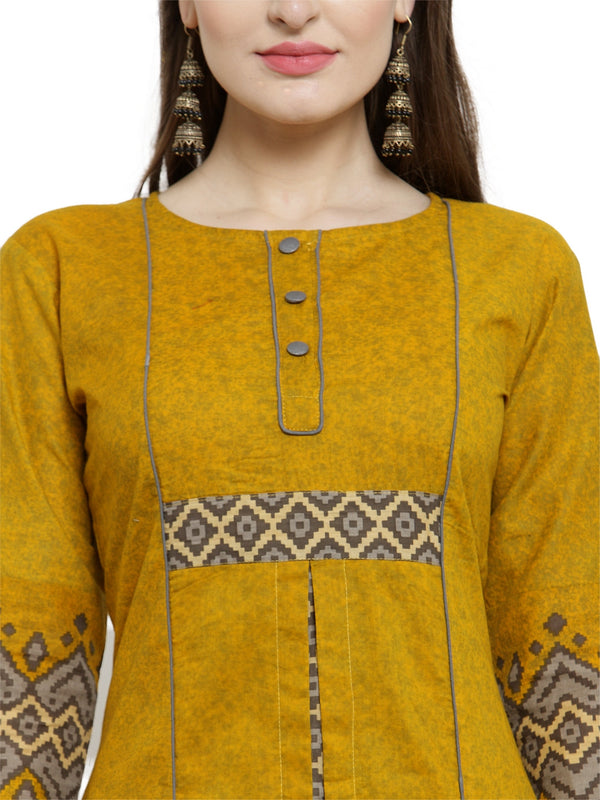 Indibelle yellow cotton straight kurta set