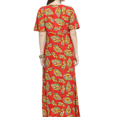 Indibelle Red Rayon Leaf Print A- Line Kurta