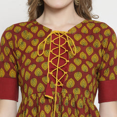 Indibelle Maroon cotton A-line kurta 