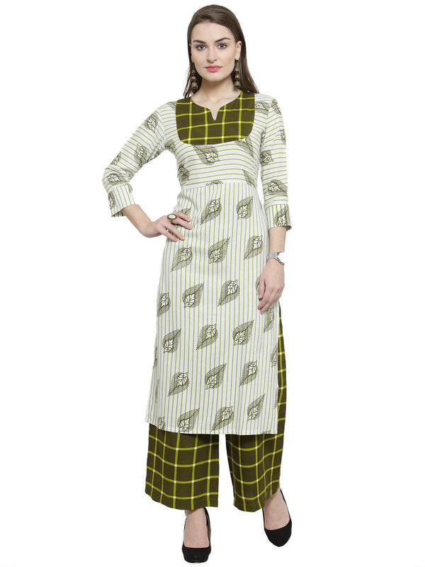 Indibelle Green Rayon Printed Straight kurta set