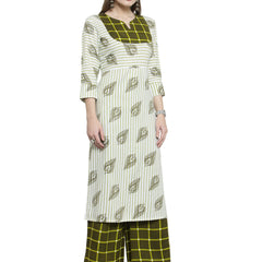 Indibelle Rayon Checked Printed Straight kurta (Green)