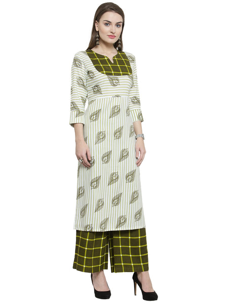 Indibelle Rayon Checked Printed Straight kurta (Green)