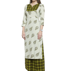 Indibelle Rayon Checked Printed Straight kurta (Green)