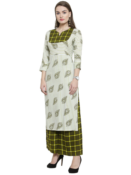 Indibelle Rayon Checked Printed Straight kurta (Green)