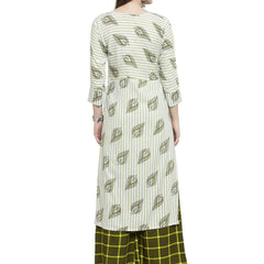 Indibelle Rayon Checked Printed Straight kurta (Green)