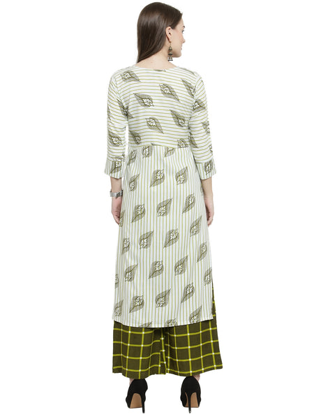 Indibelle Rayon Checked Printed Straight kurta (Green)