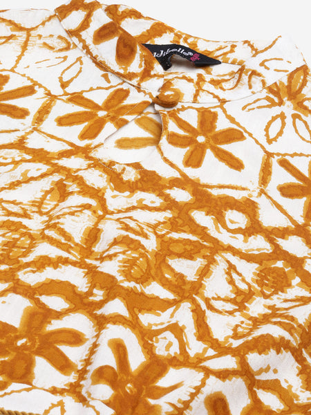 Indibelle Rayon Mustard Floral Print A-Line Kurta