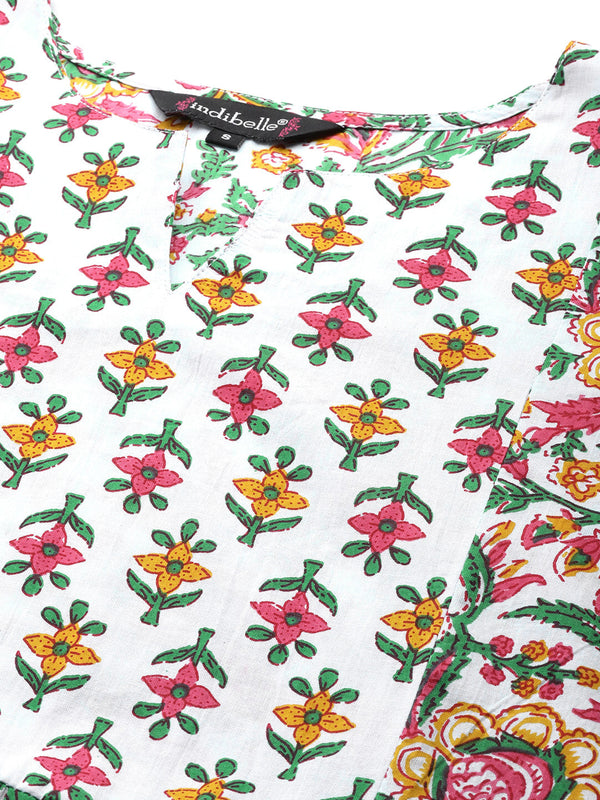 Indibelle Cotton Light Green Floral Print Kurta set