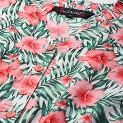 Indibelle Cotton White Tropical Print A-Line Dress