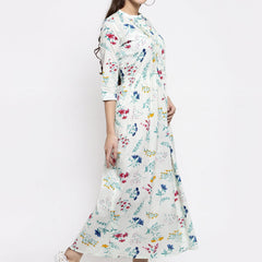 Indibelle cotton Light Green floral print A-line Dress