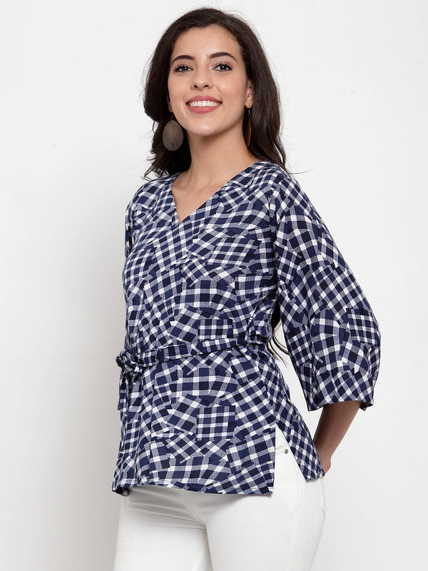 Indibelle blue check print top 
