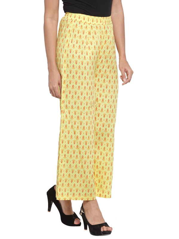Indibelle Cotton Ethnic Booti Printed Trousers (Yellow)