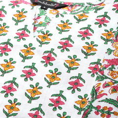 Indibelle Cotton Light Green Floral Print Kurta