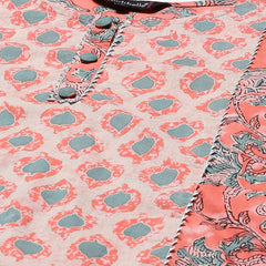 Indibelle Cotton Round Neck Floral Print A-Line Kurta set (Peach)