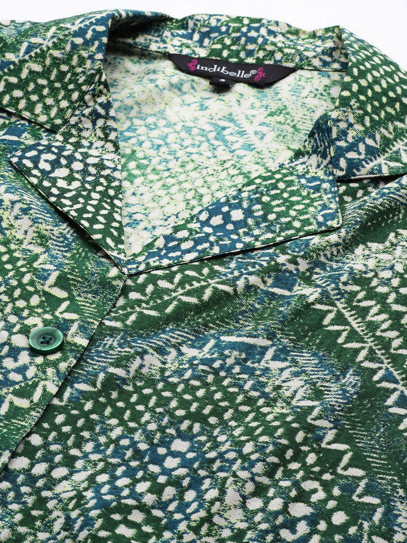 Indibelle Green Rayon Abstract Print Shrug