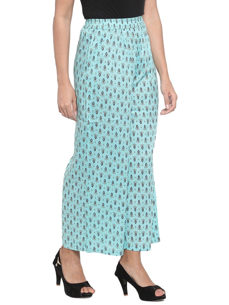 Indibelle Cotton Ethnic Booti Printed Trousers (Sky Blue)