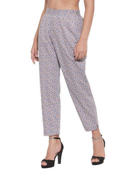 Indibelle Cotton Polka Dots Print Trousers (Grey)