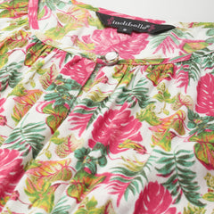Indibelle Rayon Pink Tropical Print Flared Dress