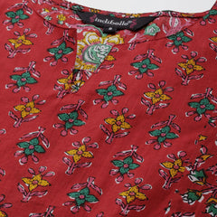 Indibelle Cotton Red Yellow Floral Print Kurta