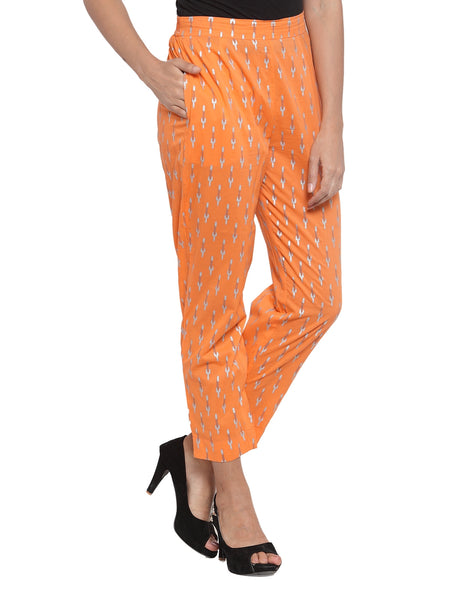 Indibelle Cotton Foil Print Trousers (Orange)