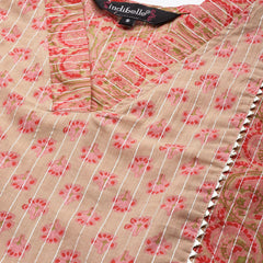Indibelle Cotton Lurex Peach Pink Floral Print Kurta set