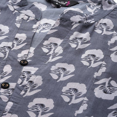 Indibelle Cotton Grey Floral Print A-Line Kurta 