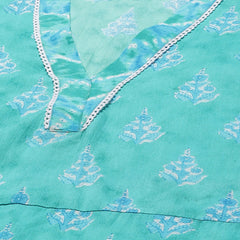 Indibelle Cotton V Neck Floral Print Straight Kurta (Teal)