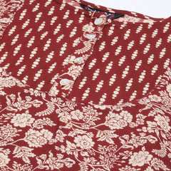 Indibelle Cotton Maroon Floral Print Straight Kurta