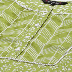 Indibelle Cotton Front Neck Floral Print Straight Kurta