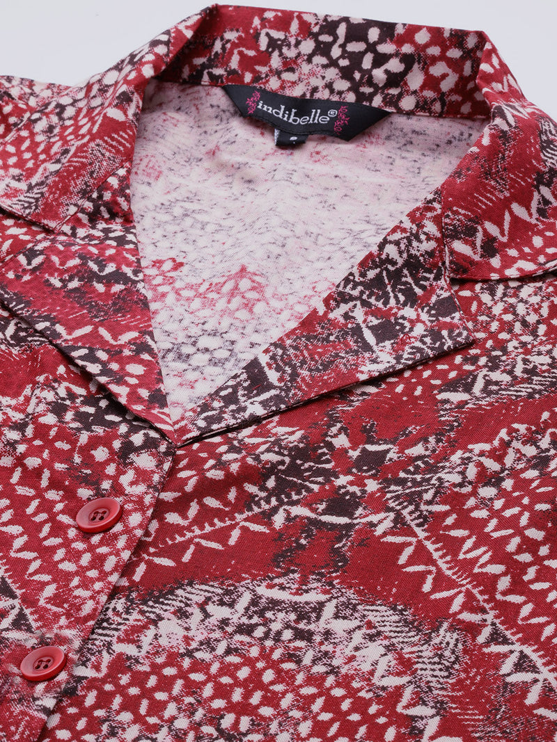 Indibelle Maroon Rayon Abstract Print Shrug
