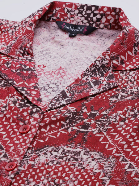 Indibelle Maroon Rayon Abstract Print Shrug