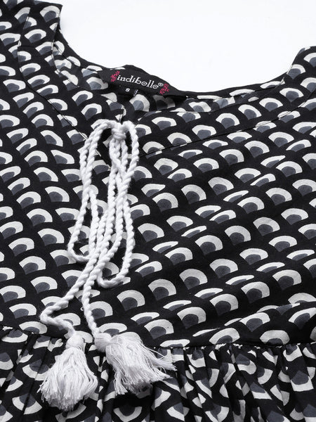 Indibelle Printed Black Peplum Top 
