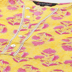 Indibelle Cotton Yellow Floral Print Straight Kurta