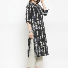 Indibelle black cotton abstract print straight kurta 