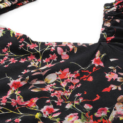 Indibelle Rayon Black Floral Print Dress