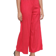 Indibelle Rayon Checked Print Plazzo Pants (Red)