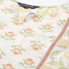 Indibelle Cotton Floral print Straight Kurta With Trousers (Off White)